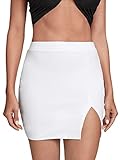 Verdusa Women's Casual Asymmetrical Slit Split Hem Bodycon Pencil Mini Skirt Off White L