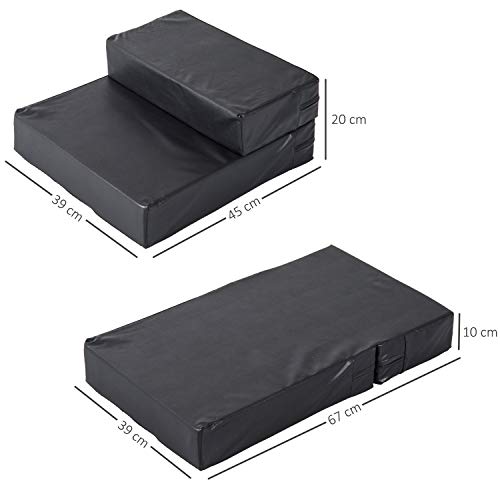 PawHut Tiertreppe Tierunterlage Klappbar Hundetreppe Treppe Unterlage für Katzen und Hunde Schwarz L42 x B39 x H20 cm