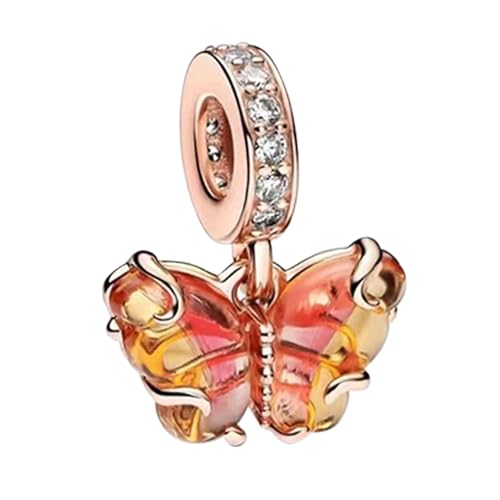 Image of Glazed Butterfly Charms 925 Sterling Silver for Bracelets and Necklaces Pendant Dangle Beads Mother's Day Birthday Christmas Jewelry Gift for Women