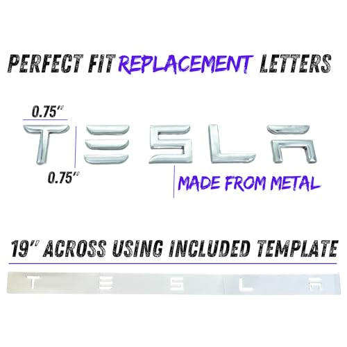 Image of Metal Tesla Letters Emblem Trunk Logo Decal Tailgate Rear 3m Adhesive Compatible with Tesla Model 3 Y Highland Juniper Chrome Matte Black Red Glossy Black (Chrome)