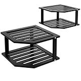 VERTORGAN Bamboo Corner Shelf(2 Pack),2 Tier Plate Organizer for Cabinet and Countertop,Pantry Dish and Spice Rack for Kitchen(Black)