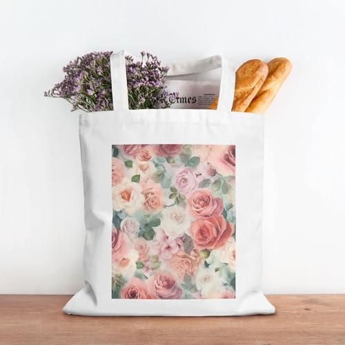 Soft Color Pale Faded Mix Of Roses Large Canvas Tote Bag Cute Travel Shoulder Bag Reusable Washable Shopping Grocery Bags For Women Men3