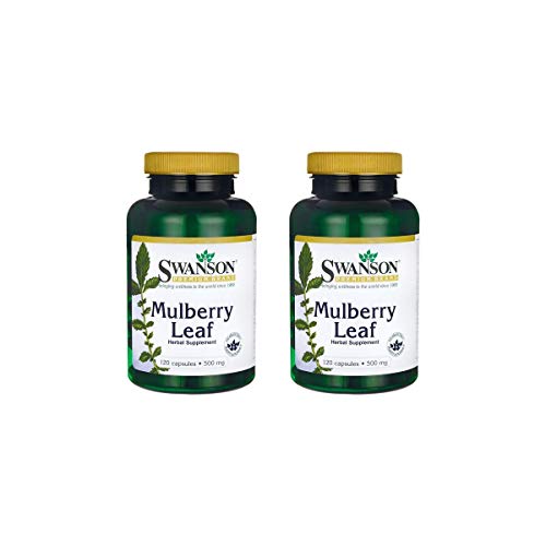 Swanson Mulberry Leaf Cardiovascular Antioxidant Blood Sugar Support Herbal Supplement 500 mg 120 Capsules (Caps) (2 Pack)