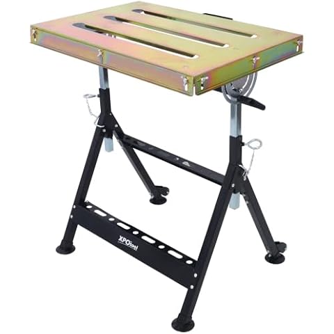 Welding Table 30"x20", 400lbs Load Capacity Steel Welding Workbench Table on Wheels, Folding Work Bench with Three Slot, Adjustable Angle & Height Cover