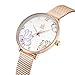 Imagen de Alienwork Reloj Mujer Oro Rosa Banda de Malla Metálica Blanco Elegante