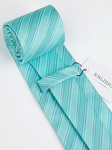 Image of Enlision Mens Ties Stripe Tie and Pocket Square Set Classic Formal Woven Neckties Handkerchief Cufflinks Wedding