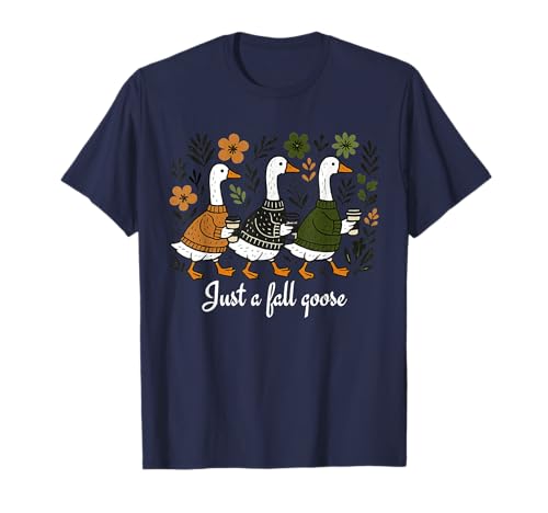 Boho Floral Goose Autumn Fall Coffee Lover T-Shirt