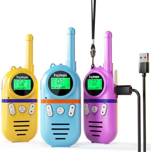 Inspireyes Walkie Talkie Kinder Aufladbar Geschenk Jungen Mädchen 3er Set | 48 Std Akkulaufzeit, VOX, Taschenlampe, Camping, Wandern, Outdoor, Geschenk für Jungen & Mädchen