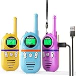 Inspireyes Walkie Talkie Niños Recargable, 48 Hora...: Conjunto de 3 Recargables y de larga duración. Los walkie talkies Inspireyes para niños tienen una batería de polímero de litio mejorada que es recargable, eliminando la necesidad de baterías adicionales de 3A. Tienen una larga duración de batería, c...