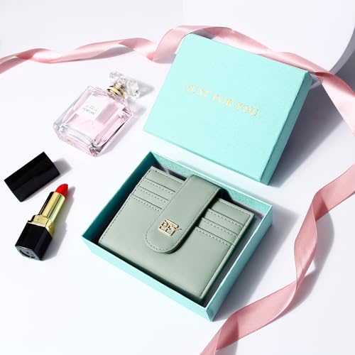 Image of Badiya Small Wallets for Women Bifold Multi Card Case Wallet Slim Credit Card Holder with Zipper Coin Purse, Light Green, one size, Minimalist