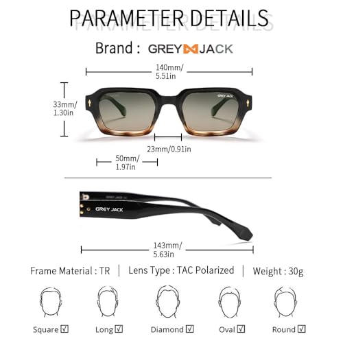 Image of grey jack TR90 Rectangle Polarized Sunglasses for Men Women,Stylish Full Rim Eyewear for UV Protection 21040