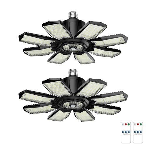 Motion Sensor Garage Lights 2 Pack, 25000LM Motion Activated Shop Light with 8+1 LED Deformable Panels, 360° Detection, Motion Sensor Ceiling Light f