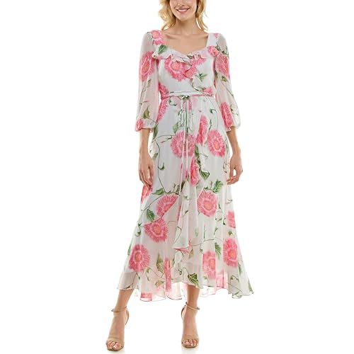 Image of Maison Tara Women's Sweetheart Neck Faux Wrap Chiffon Maxi Dress