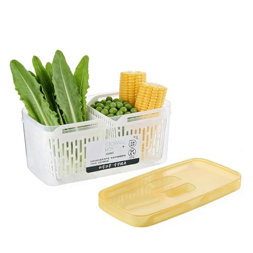 Générique Food Storage Container with Removable Colander, 13x6.6x5.5 Inch Produce Saver for Fridge, Heavy-Duty Stackable Vegetable and Fruit Keeper, Leakproof Drain Basket Box for Rinsing and Soaking