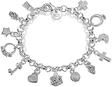 Dicomeng Charm Bracelets for Women Sterling Silver Bracelets for Women Lady's Pendent Charm Cuff Bracelets for Teen Girls Silver Jewelry