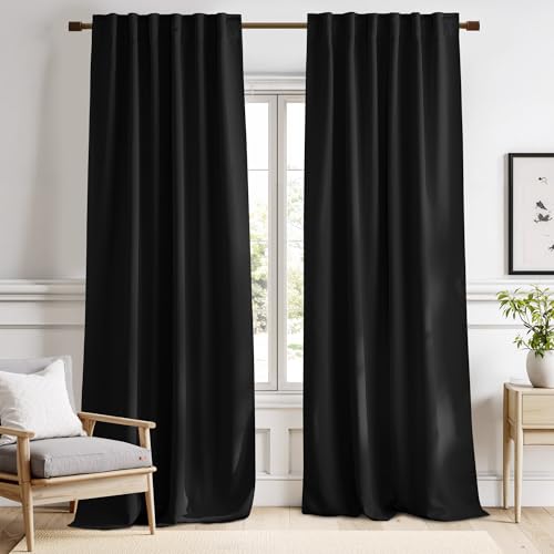 NICETOWN Halloween Black Blackout Living Room Curtains 84 inches Long, Black Out Curtain Panels for Bedroom - (Black Color) W52 x L84, 1 Pair, Thermal Insulated Blackout Draperies Window Treatment