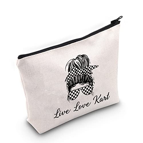 G2TUP Go Kart Racer Gift Live Love Kart Makeup Bag Go Kart Racing Cosmetic Bag Go Karting Driver Gift Travel Bag for Girl Woman (Live Love Kart White Bag)