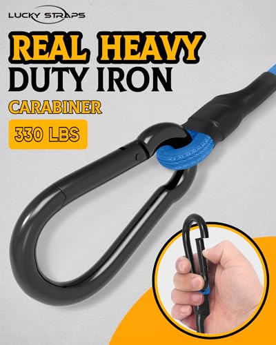 Image of 8 Pack 48 inch Carabiner Bungee Cords Heavy Duty Outdoor, 190 Lb Break Strength | LUCKY STRAPS Blue Bungee Straps with Upgraded Carabiner Hooks for Luggage Rack, Cargo, Hand Carts, Bikes, Camping