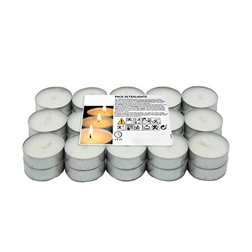 H HANSEL HOME 30-500 Velas de Te - Tealight - Blancas - Sin Perfume (30 Velas)