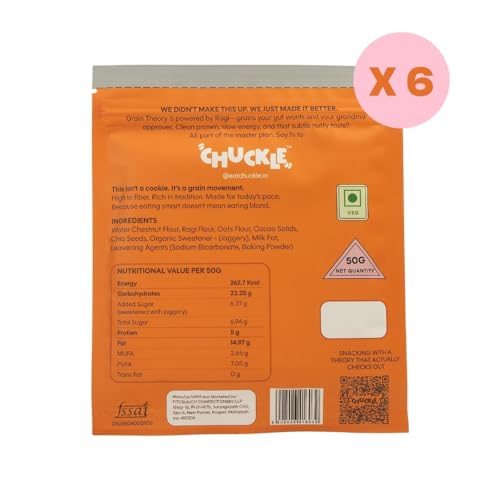Image of Chuckle Grain Theory Ragi Cookies with Oats & Chia Seeds 300g (6 Pack x 50g), Jaggery Sweetened Biscuits without Palm Oil, Gluten Free Ragi Biscuits with Cacao