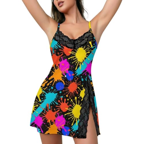 Supdreamc Fashion Women's Girl Sleeveless Splatter Sleepdress