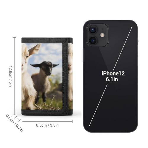 Cute Goat Trifold Wallets for Men Women Rfid Blocking Wallet Slim, 8 Card Slots 1 Note Compartments & 1 Id Window, Minimalist Front Pocket Wallets, Coin Zipper Pocket-Black2