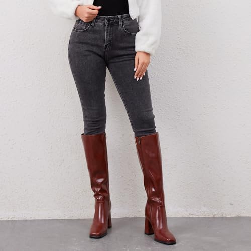 Image of QIY Knee High Boots Women Chunky Heel Square Toe Tall Boots Women Heeled Size Zipper Long Boots