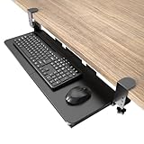 Ergonomic Keyboard Tray Under Desk Pull Out with Adjustable C-Clamp Mount, Slide-Out Computer Keyboard and Mouse Platform Drawer for Office and Home Typing (Black)