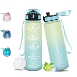 Motswedi Borraccia, 500 ml, borracce, Prova di Perdite, Borraccia Bambini, Senza BPA, Bottiglia Acqua, con Marcatori di Tempo-Bianco Sporco & Azzurro