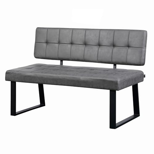 B&D home Sitzbank Sigfrid - Eckbank Esszimmer Mit Lehne Sitzbank Flur Pflegeleichter Bezug in Leder Optik in Dunkel Grau Kaltschaum-Polsterung Für Esszimmer Küche & Flur 140 cm