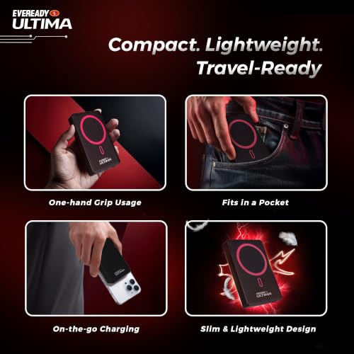 Image of Eveready Ultima MagSafe Compatible Power Bank PB32, 10,000mAh, 22W Wired & 15W Wireless Fast Charging, Compatible with iPhone 12 & Above, Android & Qi Devices (Ensure Device & Case Compatibility)