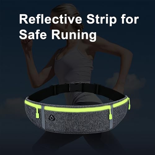 Image of Slim Running Belt for Women Men,Runners Fanny Pack Phone Holder,Money Belt,Running Gear Accessories,with 3 Pockets (Green-flaxen)