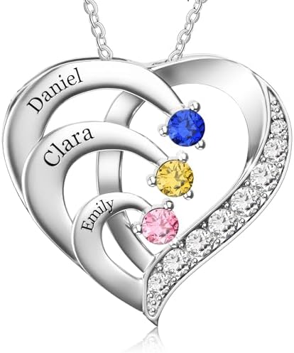 Easycosy Custom Name Necklace with Simulated Birthstones Customiz...