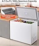 VEVOR Congélateur de poitrine, 6.7 Congelateur compact Cu.ft, congélateurs de coffres à porte ouverte avec haut de pied libre 2 Paniers amovibles & Thermostat réglable - Économies d'énergie, faible bruit & Garage prêt, blanc