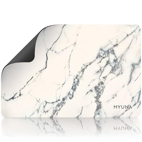 MYUNA バスマット 珪藻土 ソフト 40x60cm 洗濯不要 珪藻土マット 速乾 収納簡単 滑り止め 脱衣所 洗面所 お風呂マット 硅藻土マット (白大理石)の商品画像（Amazon）