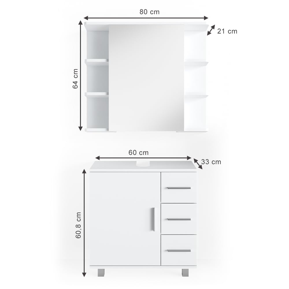 Vicco Badmöbel-Set Ilias, Weiß, 60 cm, besteht aus Badspiegel und Waschbeckenunterschrank