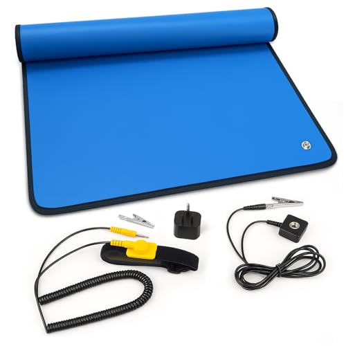 Portable Anti Static ESD Mat Kit for PC Building & Electronics Repair – Static Dissipative Protection with Wrist Strap, Alligator Clip & Grounding Plug for DIY, Students & Home PC Upgrades (Standard)