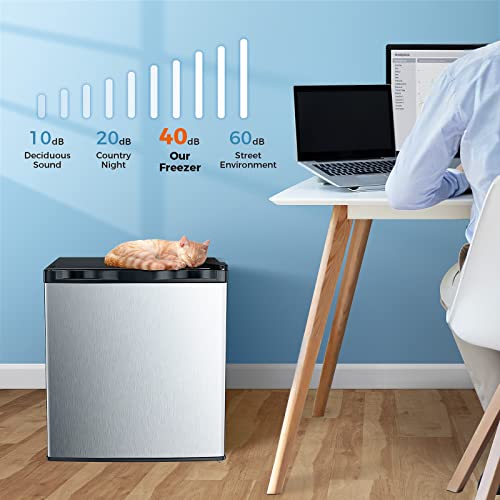 Kismile Mini Freezer,1.1 Cu.ft Upright Freezer with Reversible Single Door,Removable Shelves,Small Freezer with Adjustable Thermostat for Home/Kitchen/Office (Stainless Steel)