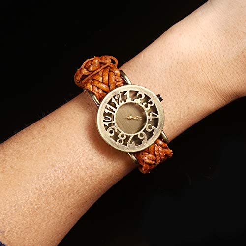 Relógio de pulso estilo retro com pulseira trançada de plutônio decoração de relógio de pulso de qua