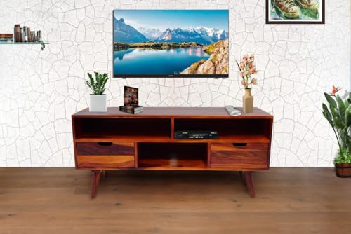 Image of Solid Sheesham Wood TV Unit for Living Room | TV Stand | TV Cabinet with Storage for Living Room and Hotel Furniture (Honey Finish-04)