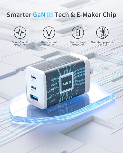 Image of 65W GaN Charger,3-Port USB C Charger,Wall Compact Foldable Fast Charger for iPhone 17 Pro Max /17 Pro /17 Air,16 Pro /16e Series, iPad, Samsung Galaxy S26 /S25(White)