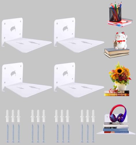 Sandiyago 4 Piezas Invisible Estanterias para Libros, Estantes de Pared para Libros, Estantes de Libros Flotantes para Pared, Adecuado para Decoración de Baño, Sala de Estar, Dormitorio, Oficina
