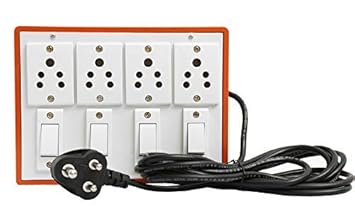 HI PLASST PINS N PLUGS (4+4) Plastic Brown Extension Board Multi Outlet Electrical Switch Board with 4 Anchor Sockets (5A) & Anchor Switches (5A)-4Mtr Long Wire Power Strip (Brown)