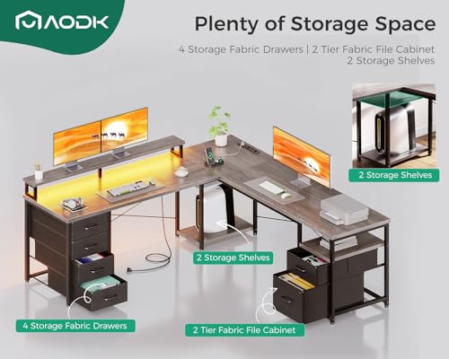 Image of AODK 66 inch L Shaped Desk, 113 inch Computer Desk for Home Office and Gaming