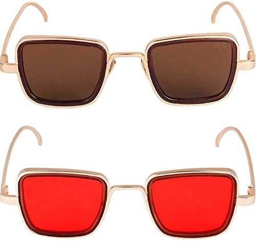 Hipe Metal Body Gold Brown_Red Square Frame Inspired From Kabeer Singh Sunglass For unisex