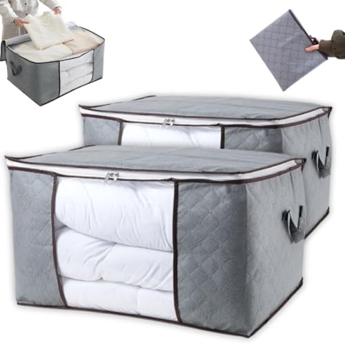 Bolsa Organizadora Multiuso Dobráveis com Zíper e Visor Transparente, Tecido Premium, Alças Laterais, Dobrável e Empilhável - Ideal para Roupas de Cama, Sapatos e Brinquedos - Kit 2 Unidades