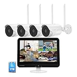 XMARTO Wireless Security Camera System with HD Monitor NVR and 4X 2-Way Audio Home Surveillance Cameras (8CH 5MP Full-Size NVR, 1TB Hard Disk and Cloud Storage, Compatible with Alexa, Plug N Play)