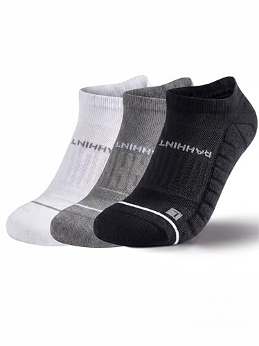 Image of Rahhint No Show Compression Running Socks Coolmax Anti Blister Full Sole Cushion Ankle Slip Resistant Heel Tab Workout Golf