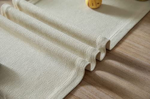 Image of ZeeMart Burlap Style Farmhouse Table Runners 48 Inches Long, Cream Rustic Woven Dining Table Runner for Everyday Use, 14x48 Inches, Cream