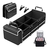 TIHOOK 94L Auto Kofferraum Organizer mit 25L Kühltasche, 5 In 1 Faltbare Kofferraumtasche, 5 Extra Große Fächer & Klappbarer Deckel, Verstellbare aufbewahrungsbox für SUV Kombi, Camping und Alltag